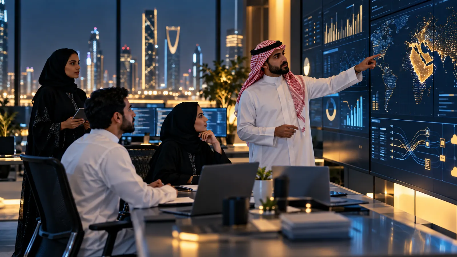 فريق عمل يراجع مؤشرات تشغيلية في اجتماع